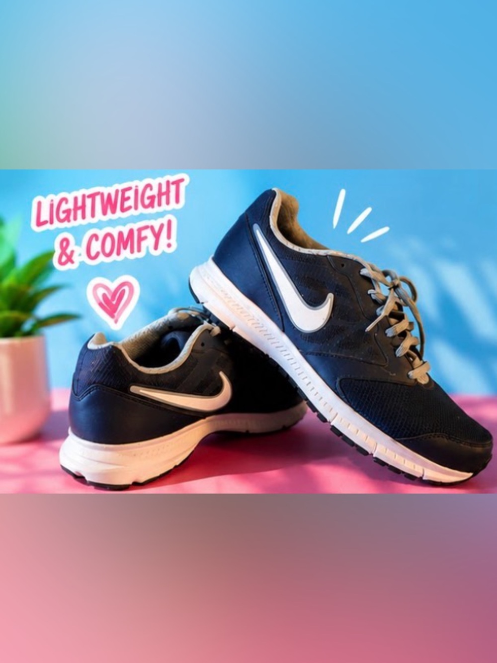 Nike Men's Dark Blue and White Athletic Shoes EUC